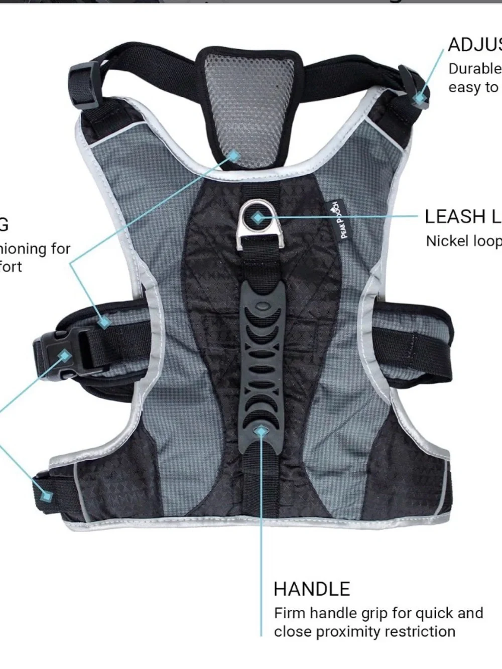 Peak Pooch Adjustable Gray & Black Dog Harness Pet Animal
